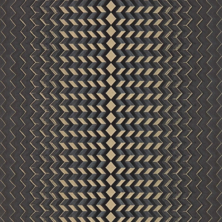 Geometrikus, chevron csíkozással, fémes színnel kiemelve a mintázatot.Fekete-arany színben, design tapéta.Clarke & Clarke FRAGMENT CHARCOAL/GOLD  W0150/02