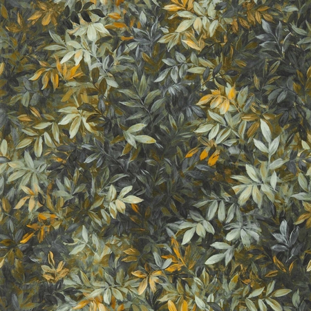 Sűrű levelei, trópusi esőerdők hangulatát idézik, olajfestmény szerűen ábrázolva ezen design tapétán.Fekete- zöld leveles tapéta.Clarke & Clarke CONGO NOIR  W0140/04