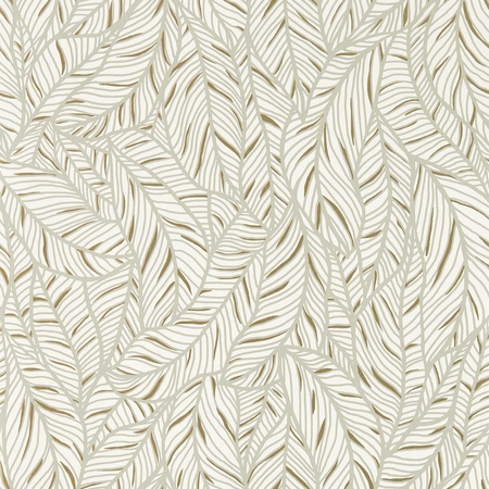 Sűrű, levél mintás luxus tapéta.Fémes, fényes beige-arany színben.Clarke & Clarke Selva LINEN/CHAMPAGNE  W0144/03